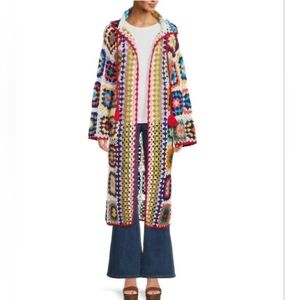 SAACHI Granny Square Hooded Maxi Cardigan